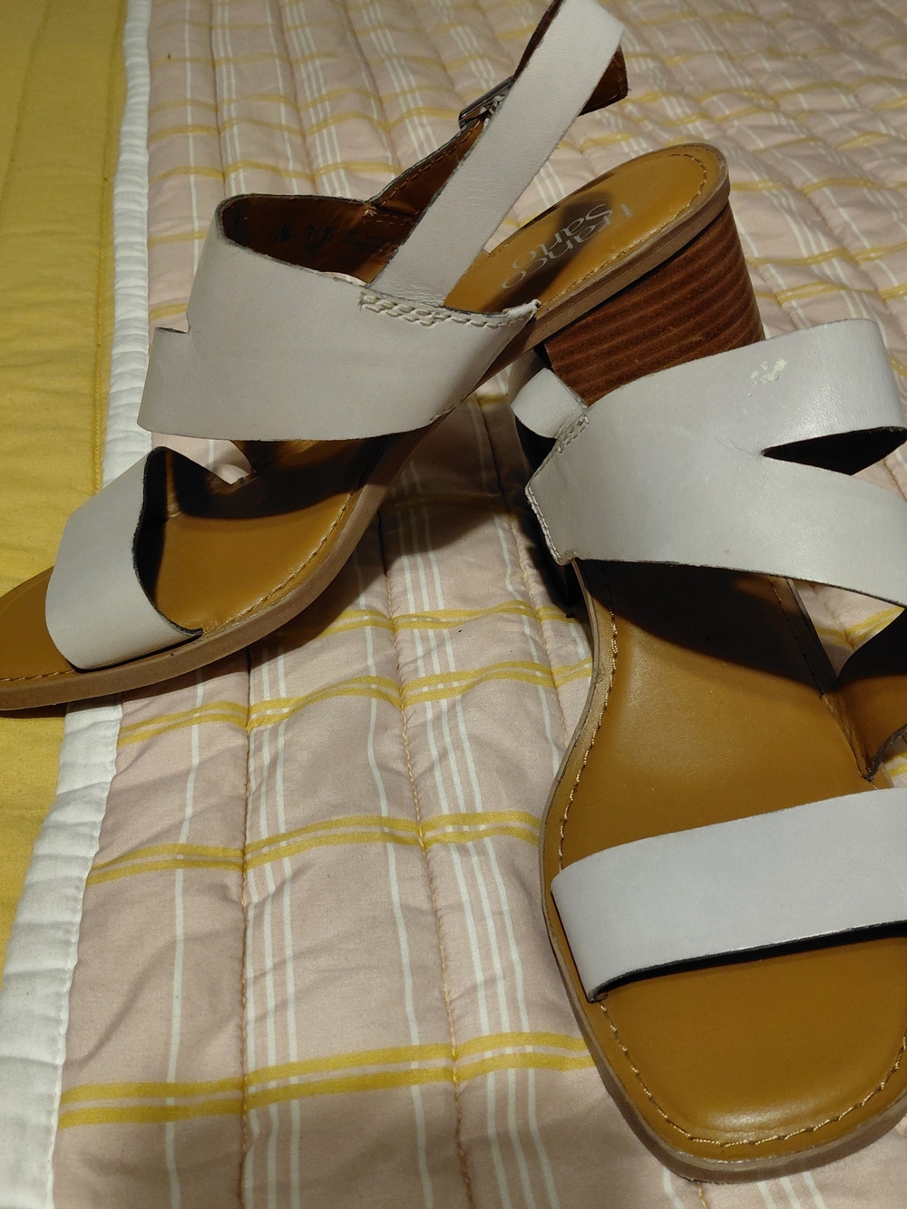 Franco Sarto Cream Strappy Block Heel Sandals